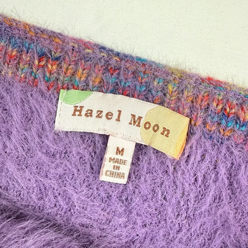 HAZEL MOON Multicolor Fuzzy Knit Crop Cami Bralette Top Size M Rainbow Space Dye - Picture 3 of 13
